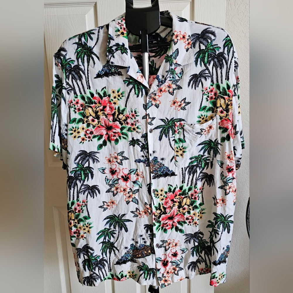 George Men's Casual Shirt with Floral and Palm Print Xl